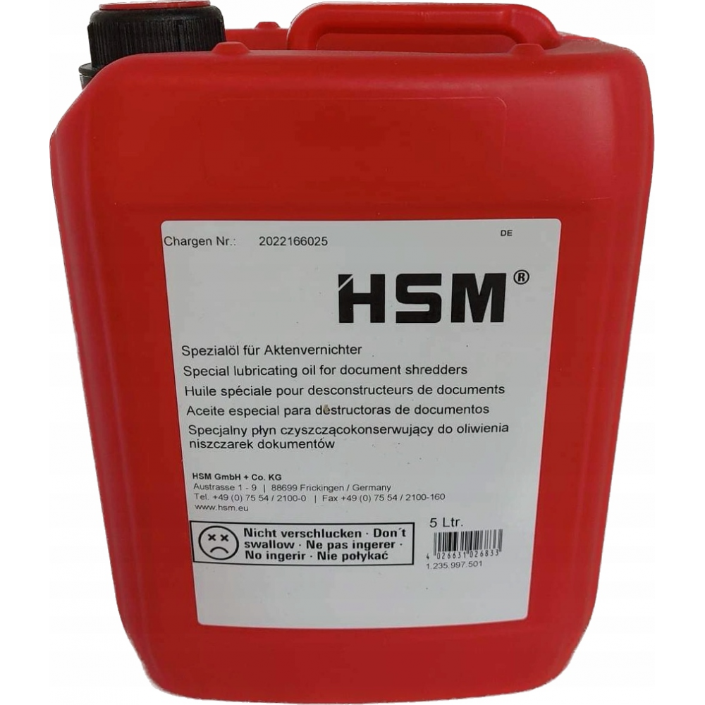 Olej HSM do niszczarek 5l - specjalny płyn czyszcząco-konserwujący